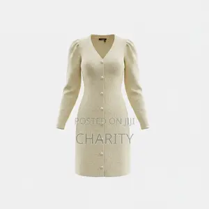 Cream Knit Button Detail Mini Dress