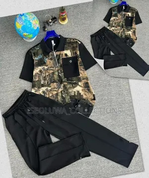 Men's Luxury Print Zip Collar 2-Piece Set
