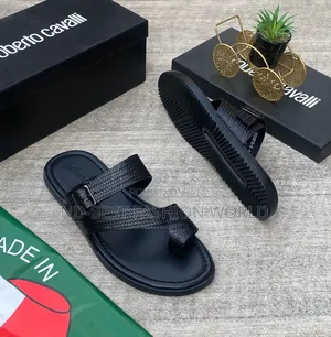 Black Cavalli Leather Slippers