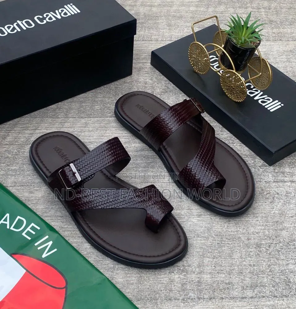 Black Cavalli Leather Slippers