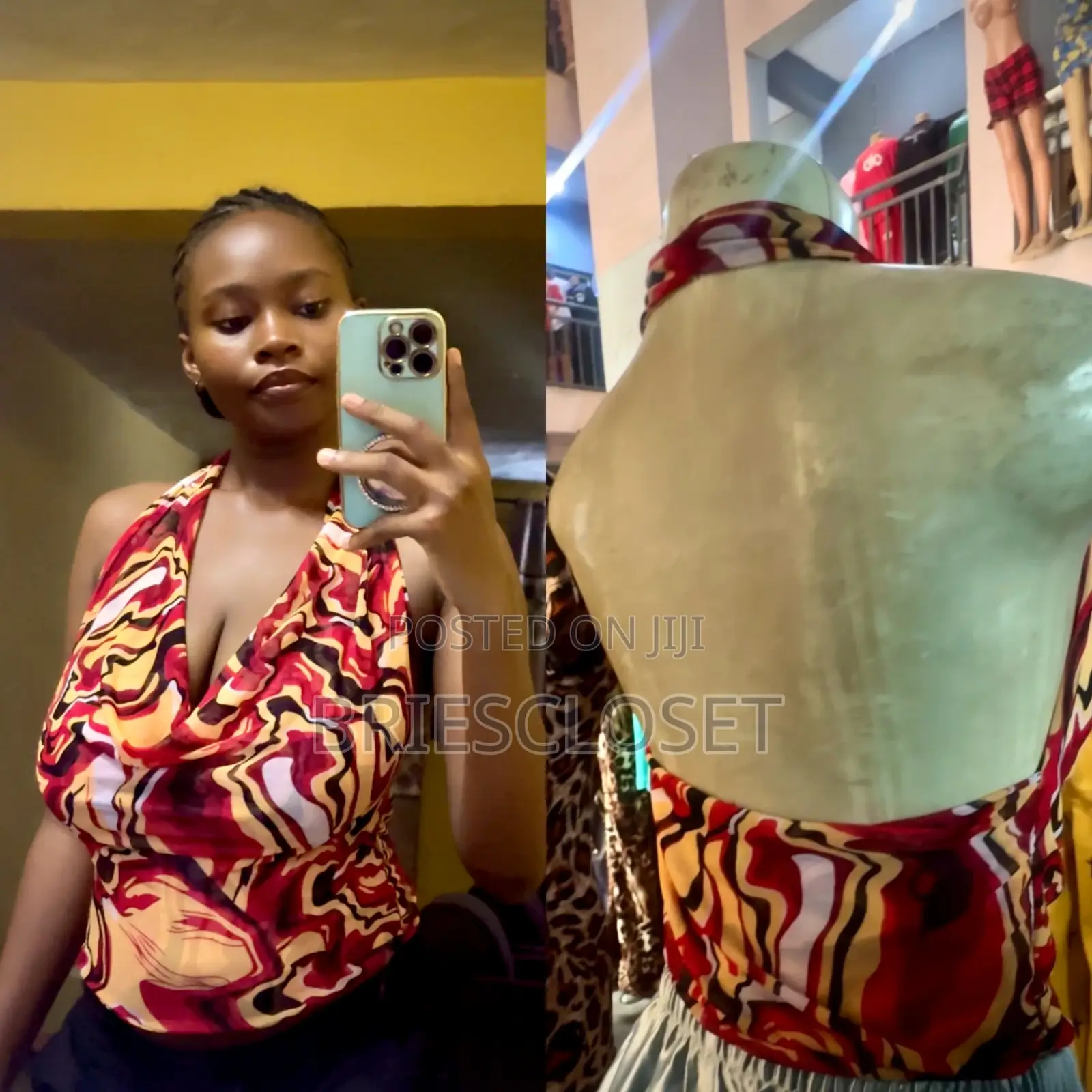 Abstract Print Mesh Halter Top