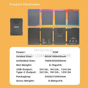 33w Foldable Solar Charger With Usb-a Usb-C Fast Charging for Phones