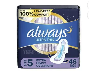 Always Ultra Thin Overnight Pads With Wings, Size 5, 46 Count
