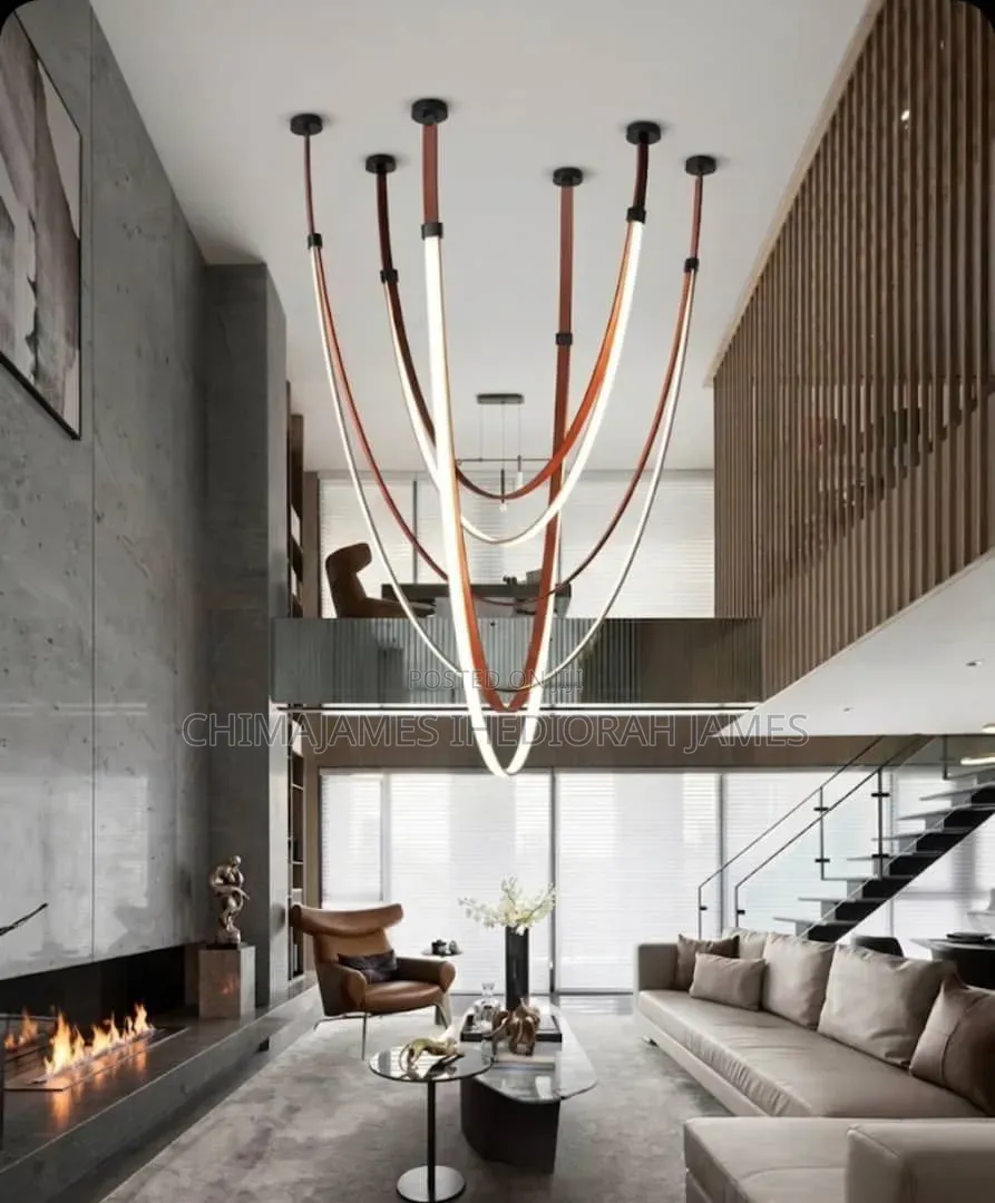 Modern Led Chandelier Lighting Flexible Brown Black Belt Dimmable
