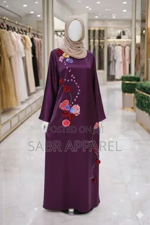 The Crimson Heritage: Floral Satin Abaya