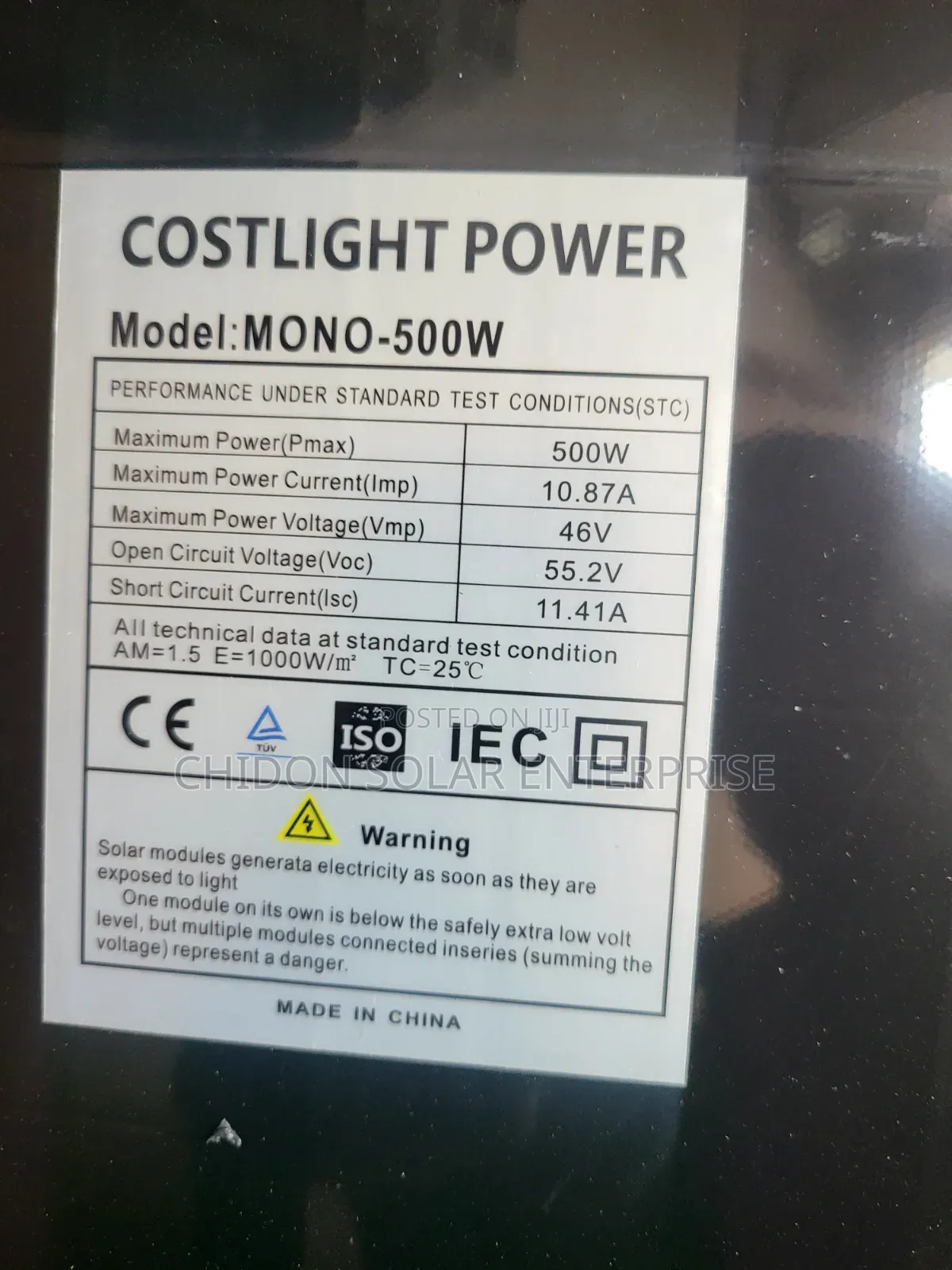 500w Costlight Power Solar Mono Panel