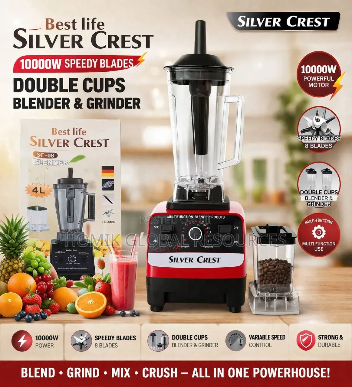 Silver Crest __ 100000w Multifunctional Double Cup Blender Grinder