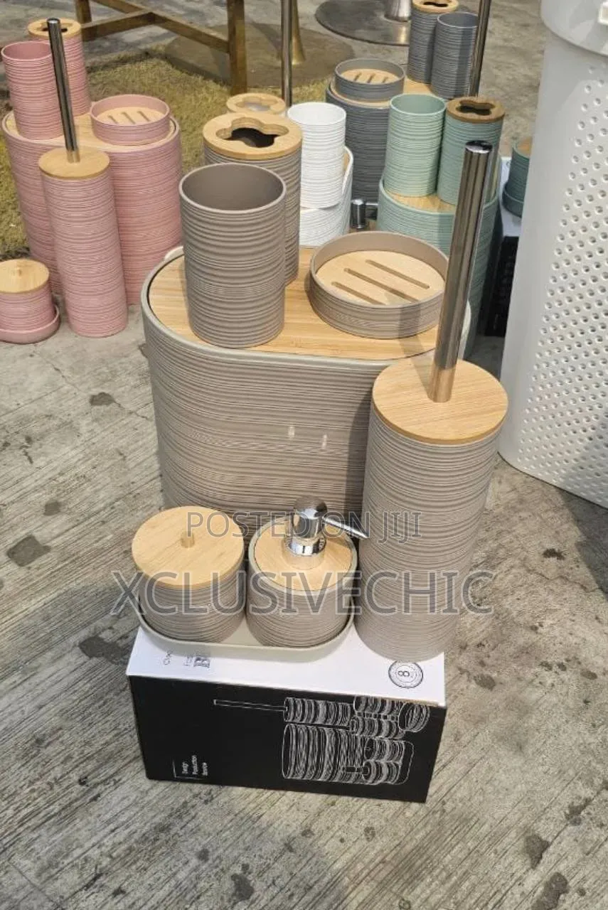 8-Piece Luxury Bamboo Plastic Bathroom Set
