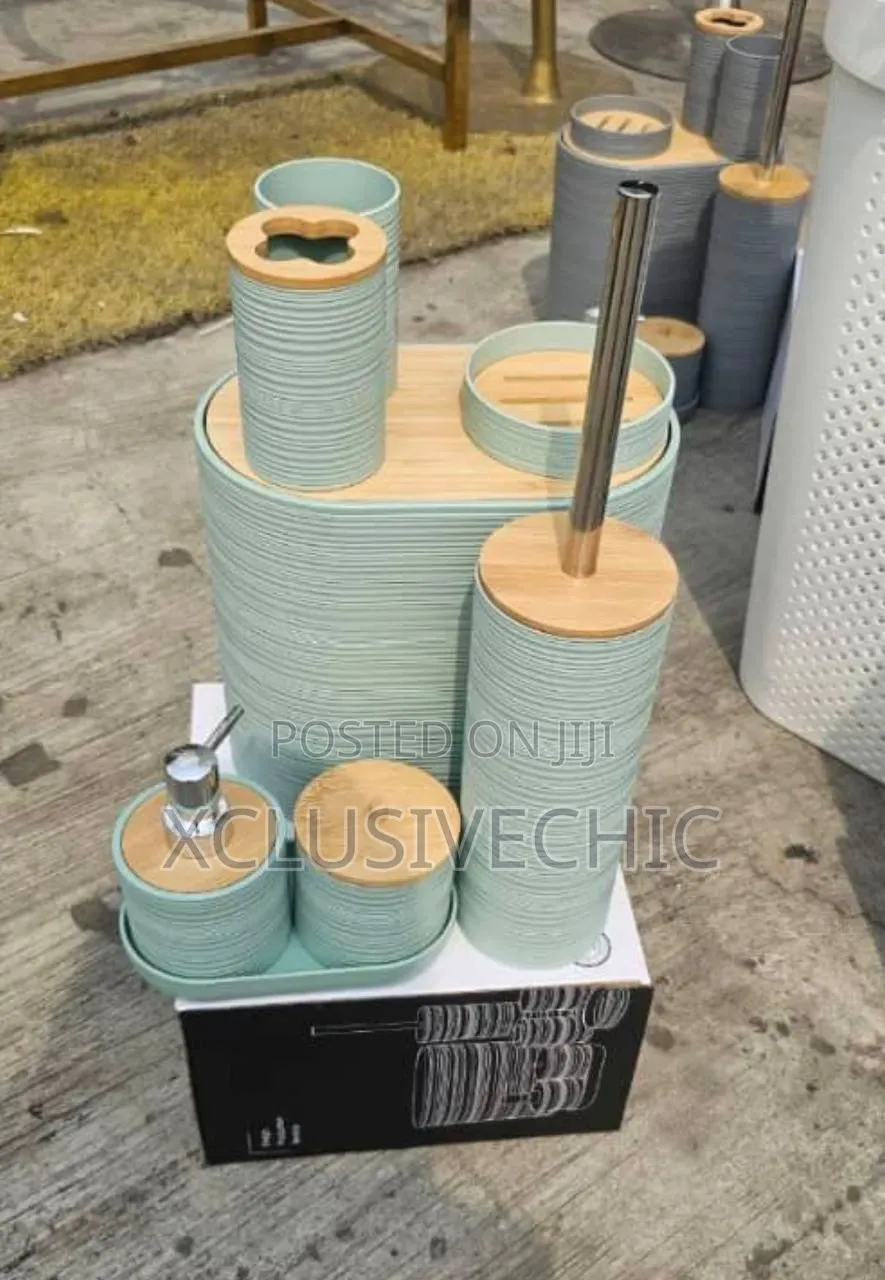 8-Piece Luxury Bamboo Plastic Bathroom Set