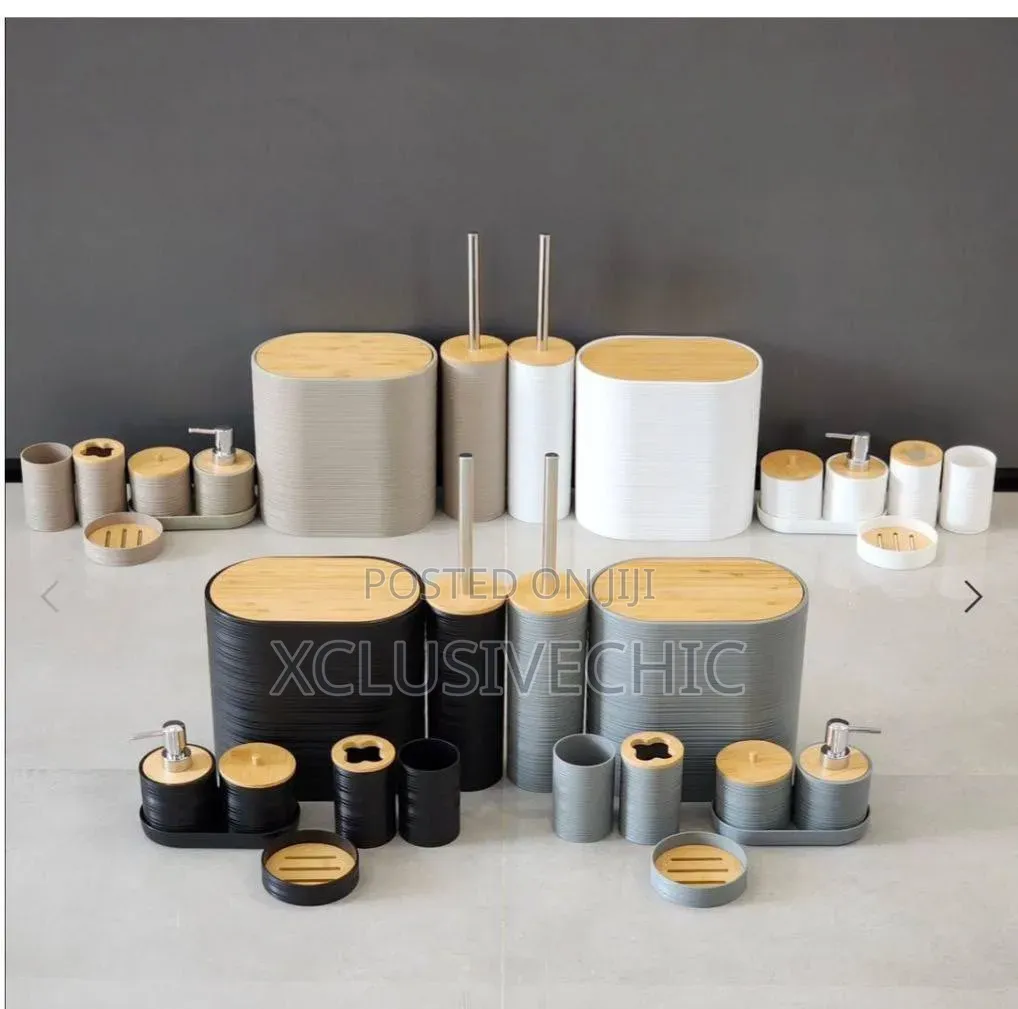 8-Piece Luxury Bamboo Plastic Bathroom Set