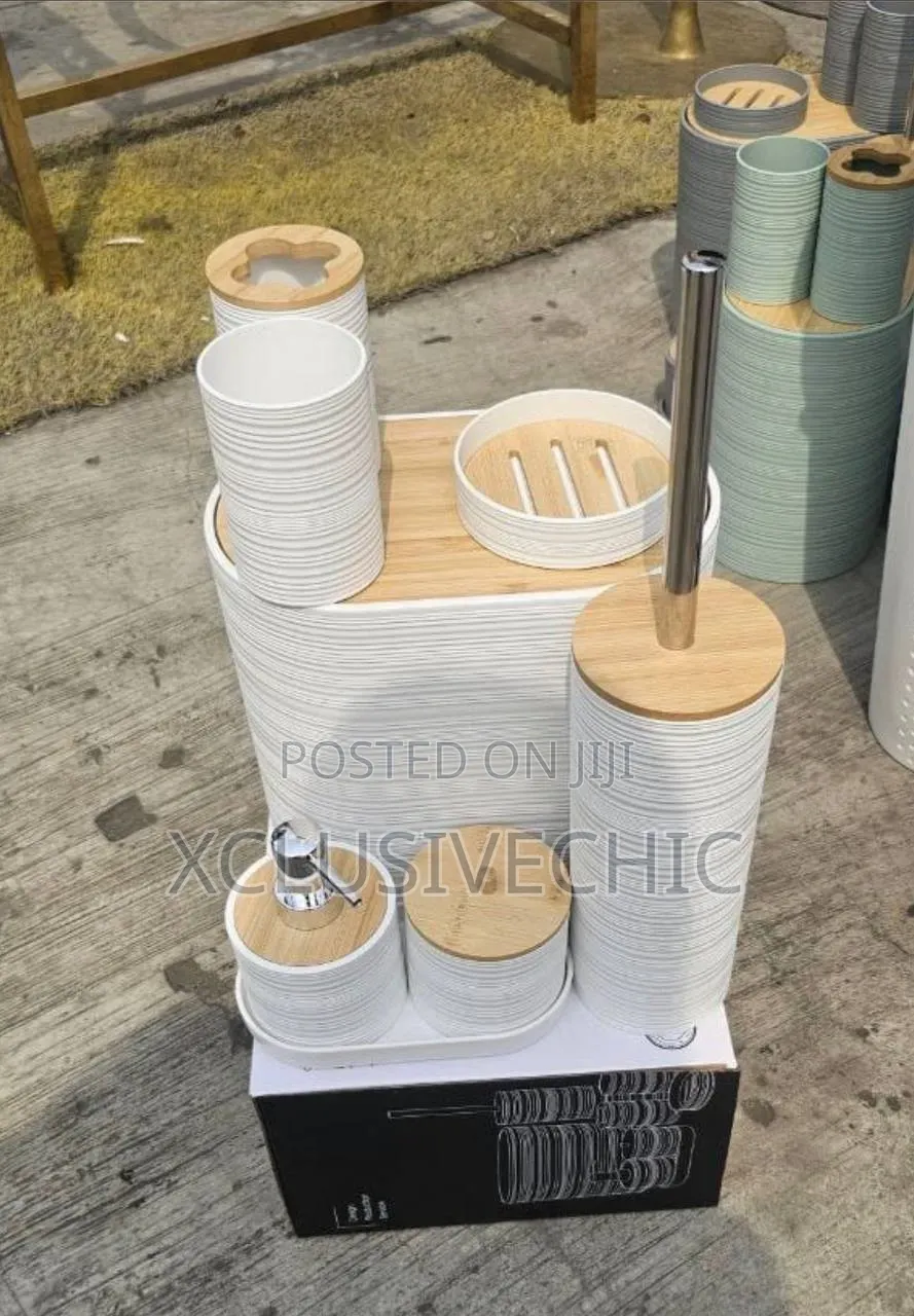 8-Piece Luxury Bamboo Plastic Bathroom Set