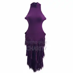 Statement Fringe Knit Maxi Dress – Purple