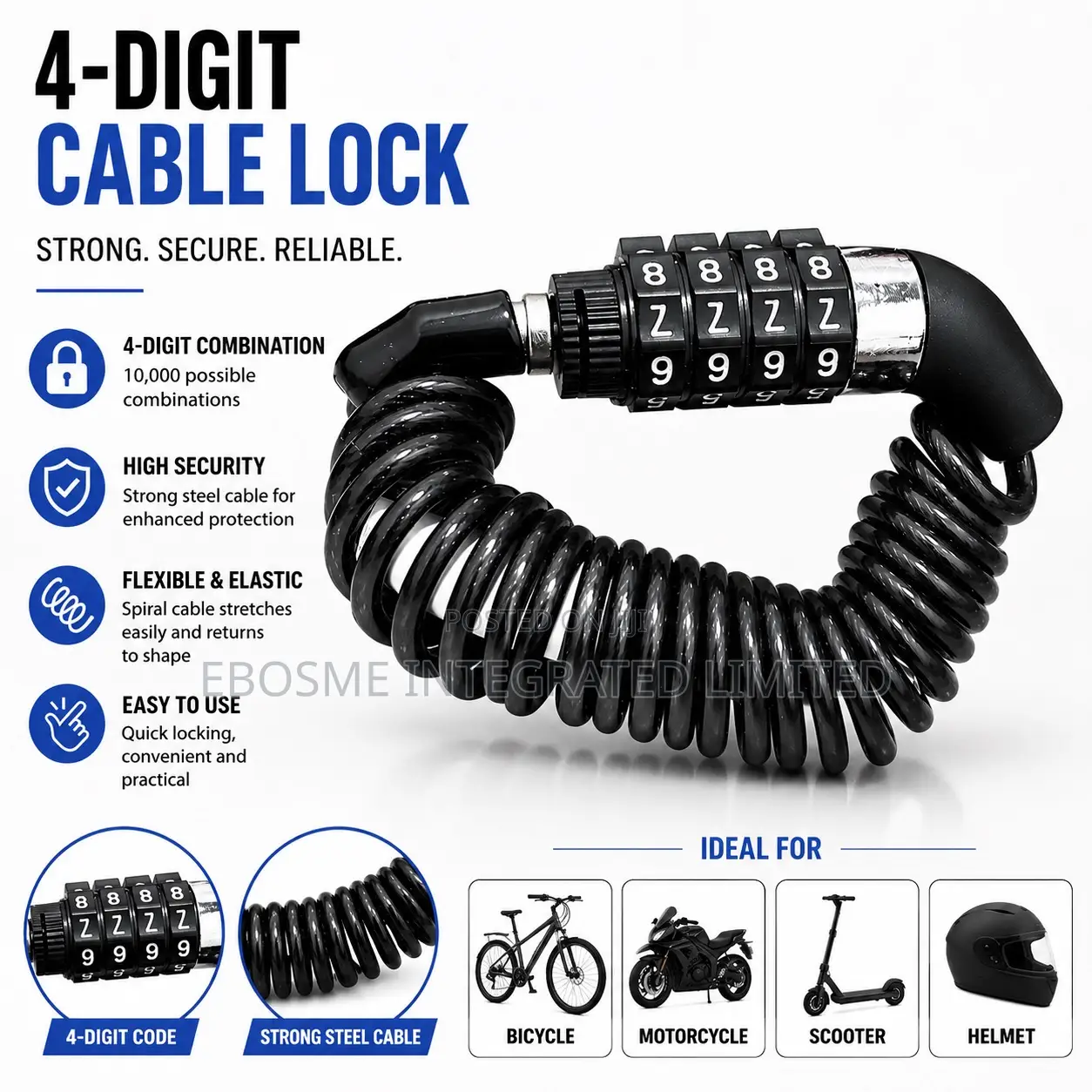 Bicycle Digit Cable Lock Anti- Theft Security Lock
