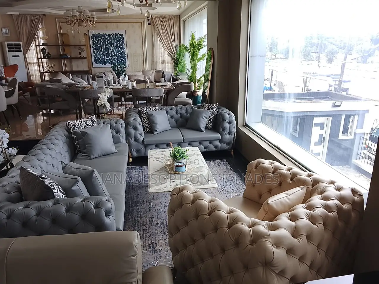 Grey Leather Sofa With Button