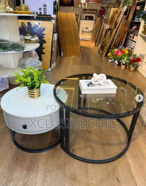 Real Marble and Glass Twin Center Table With Drawer