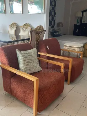Double Light Brown Sofa With Wooden Arms