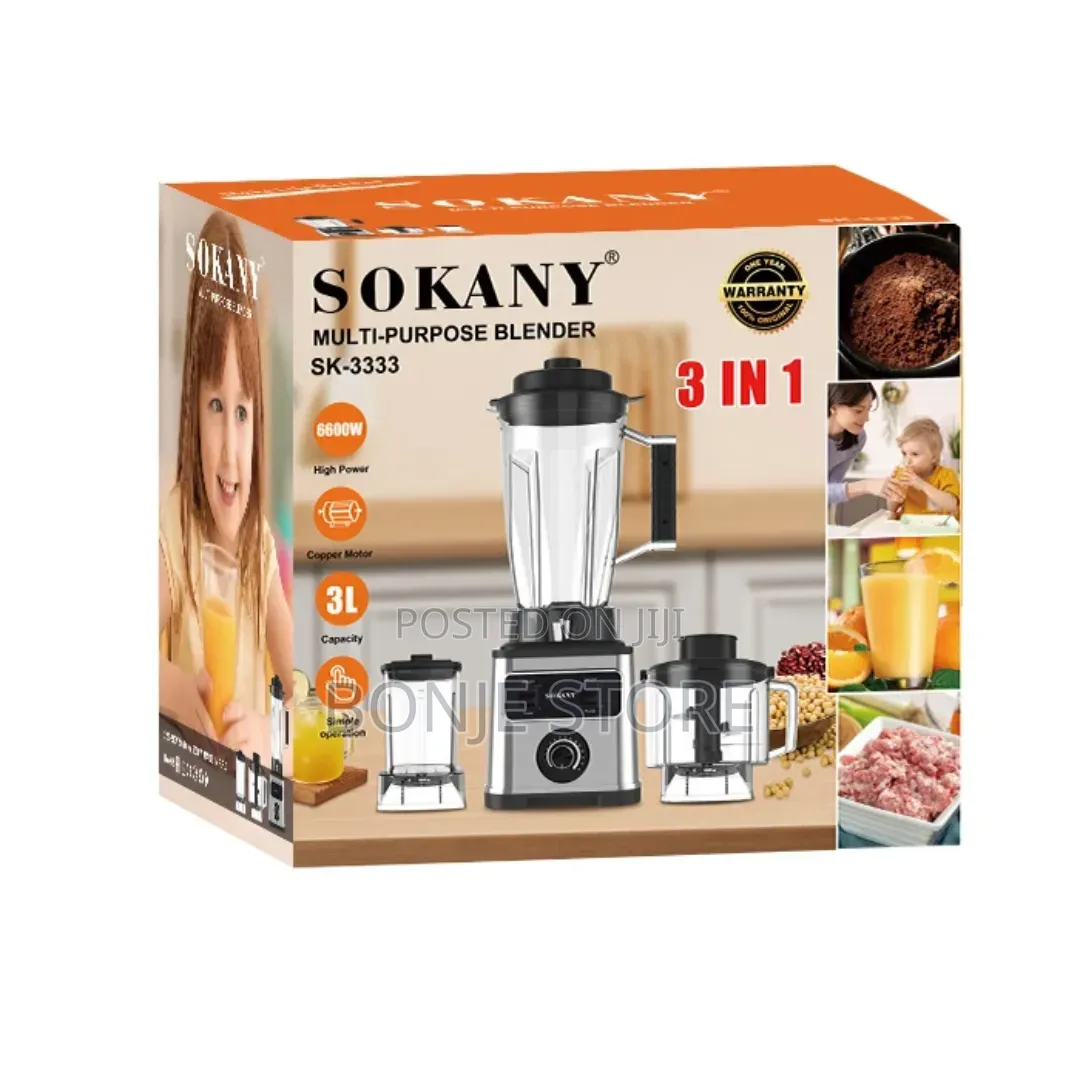 3in1 Sokany Multi-Purpose Blender, Chopper, Grinder