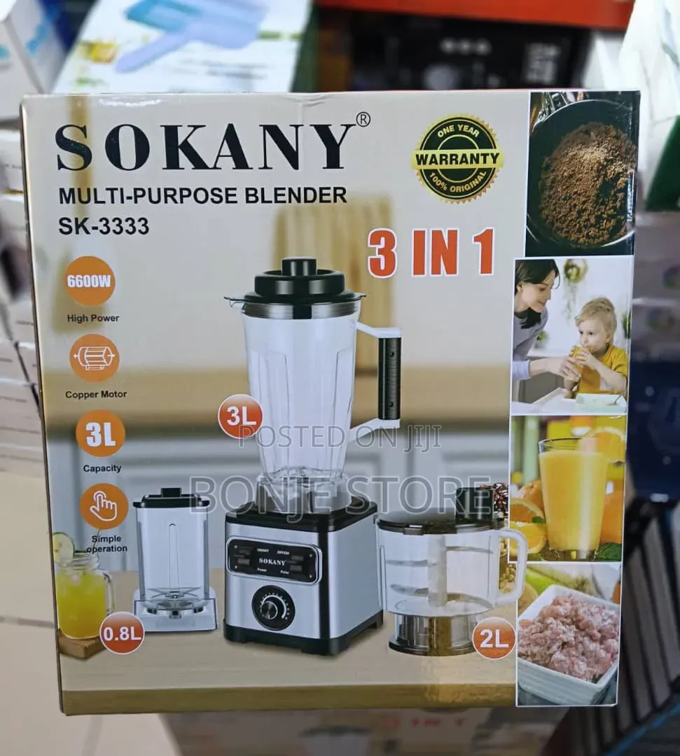 3in1 Sokany Multi-Purpose Blender, Chopper, Grinder