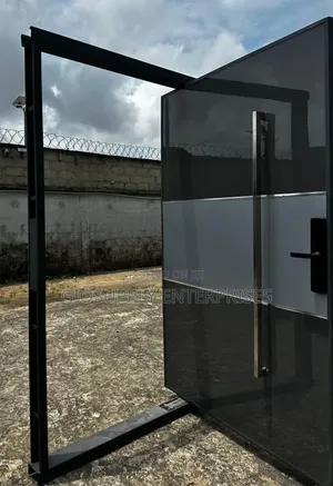 Pivot Door With Tempered Glass Finish a Long Stainless Steel Handle