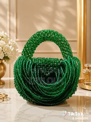 Handmade Emeral Green Crystal Beaded Bag