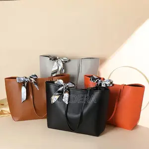 Fashionable Simple Women's Shoulder Bag With Lychee Pattern Scarf