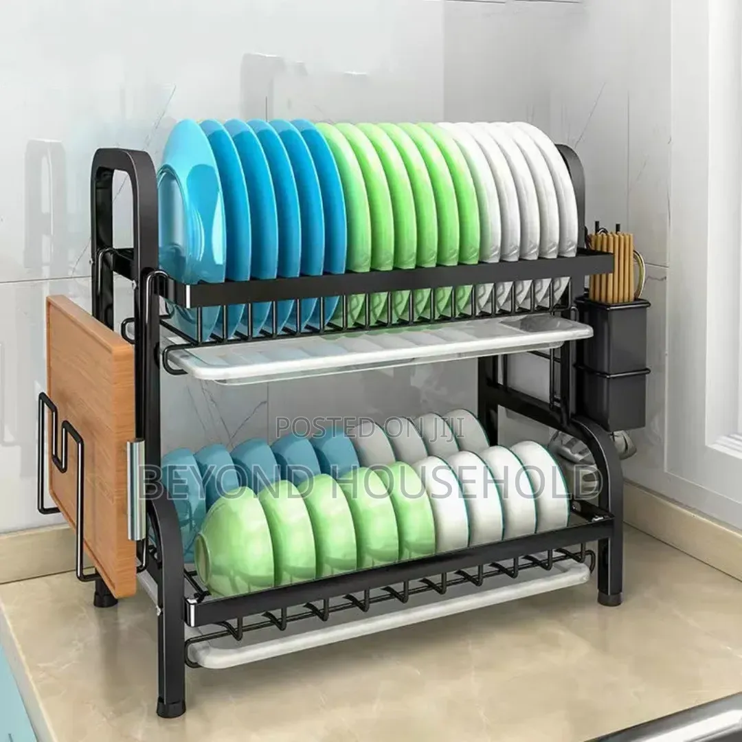 2-Tier Kitchen Dish Rack Organizer Dish Drainer With Board Holder