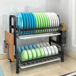 2-Tier Kitchen Dish Rack Organizer Dish Drainer With Board Holder