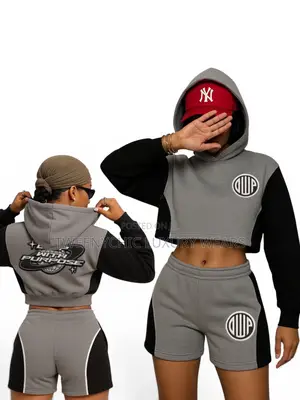 Premium DWP Cropped Hoodie Shorts Set - Grey/Black