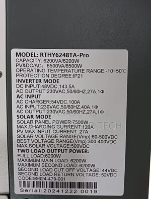 6.2kva Restar Solar Hybrid Inverter