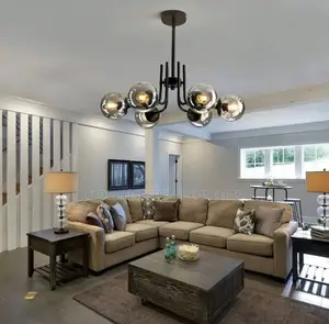 Grey Glass Led Pendant Lights for Living Room Chandeliers Island