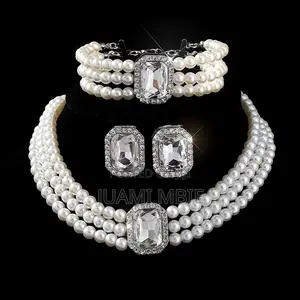 3 Layer Pearl Jewelry Set for Women - Elegant Necklace Earrings Set