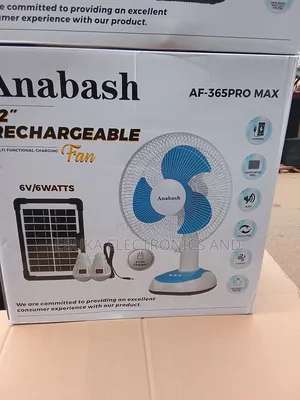 Anabash 12 Inches Rechargeable Table Fan With Solar Panels and 2 Bulbs