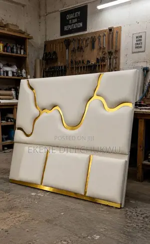 Luxury Modern Upholstered Bed Frame With Gold Accent Design
