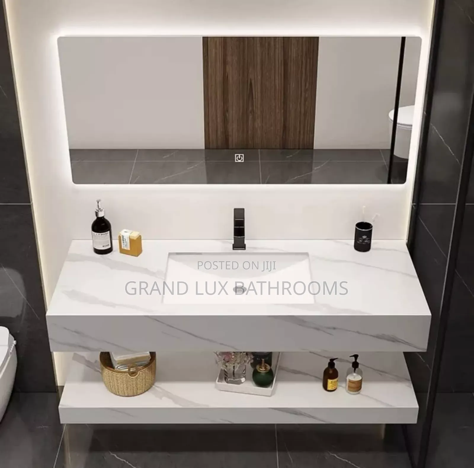Complete 100cm Marble Cabinet With Down Shelve and Mirror