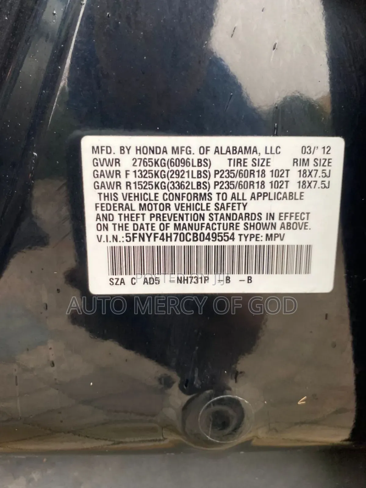 Honda Pilot EX 4dr SUV (3.5L 6cyl 5A) 2012 Black