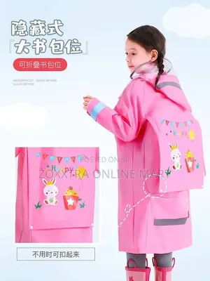 Cute Children Raincoat With Waterproof Bag Space and Face Shield