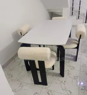 Dining Table With 6 Solid Fabric Chairs