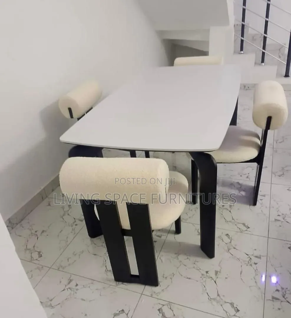 Dining Table With 6 Solid Fabric Chairs