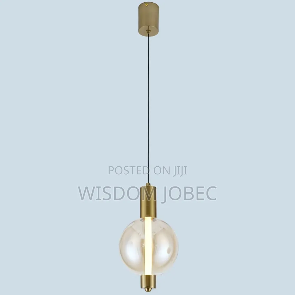 Modern Glass and Brass Globe Pendant Light.