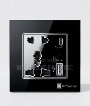 Kimberlys Black Glass 5 Pin 13a Single Socket With Type-C Usb