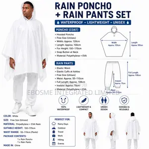 Rain Poncho + Rain Pants Set – Waterproof Lightweight Unisex Rainwear