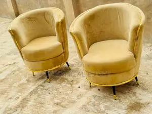 For Sale: 2 Luxury Gold Velvet Barrel Chairs - Brand New Condition