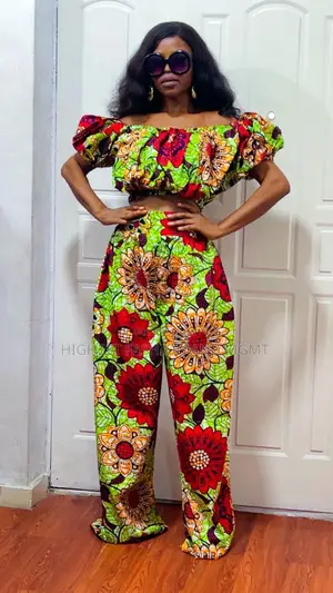 Off Shoulder Crop Top and Trousers - Style 845