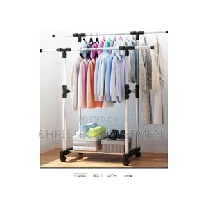 Double Pole Clothes Rack Hanger With Adjustable Bars