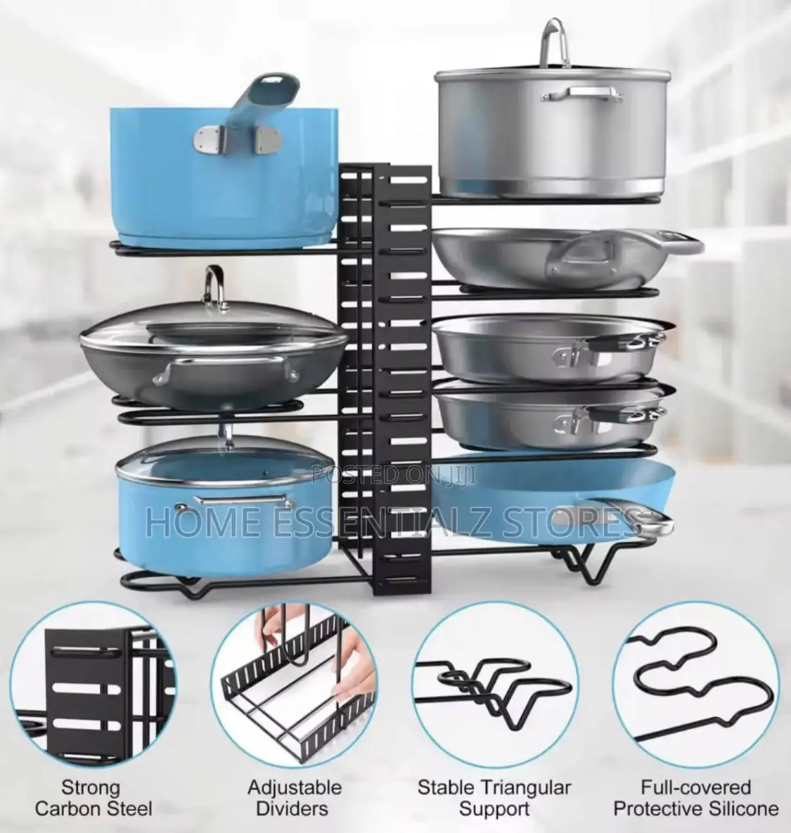 8-layer Adjustable Kitchen Pot Rack Organizer - Under Cabinet Pot Rack