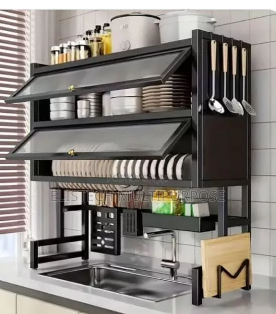 Premium Over-Sink Kitchen Organizer Rack With Flap Doors