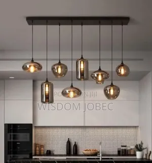Linear Multi-Light Smoke Glass Pendant Chandelier.