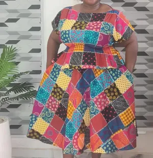 100% Cotton Ankara Patches Print Blouse With Flair Skirt