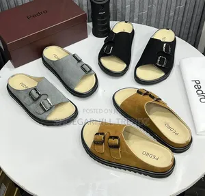 Men Prdro Double Buckle Suede Palm Slippers