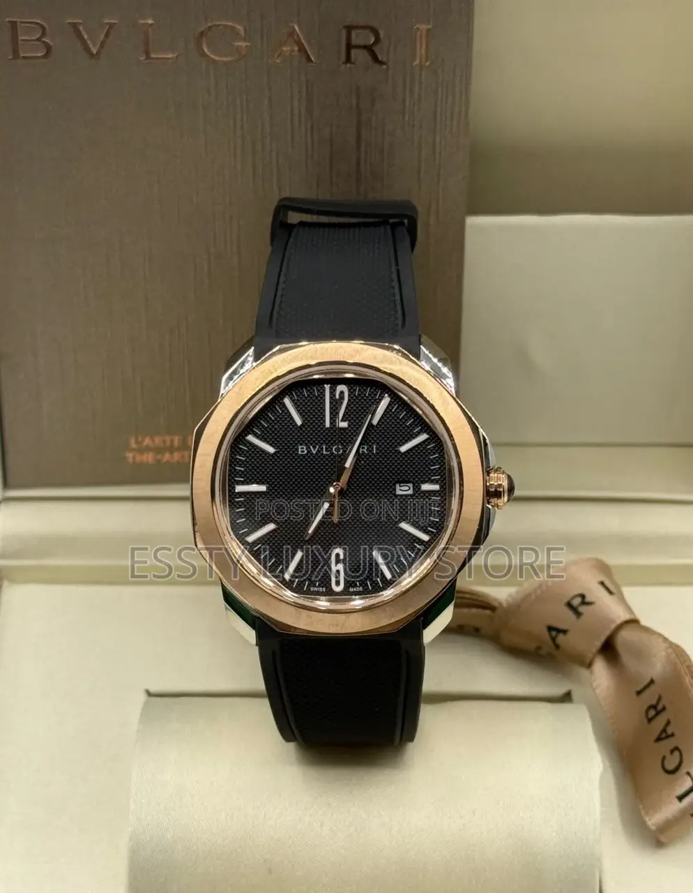 Automatic Engine Luxury Bvlgari Rubber Wristwatch